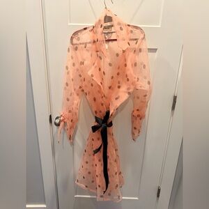 NWT Wowo 2X Blush Pink Sheer Polka Dot Wrap Dress Duster Tie Waist